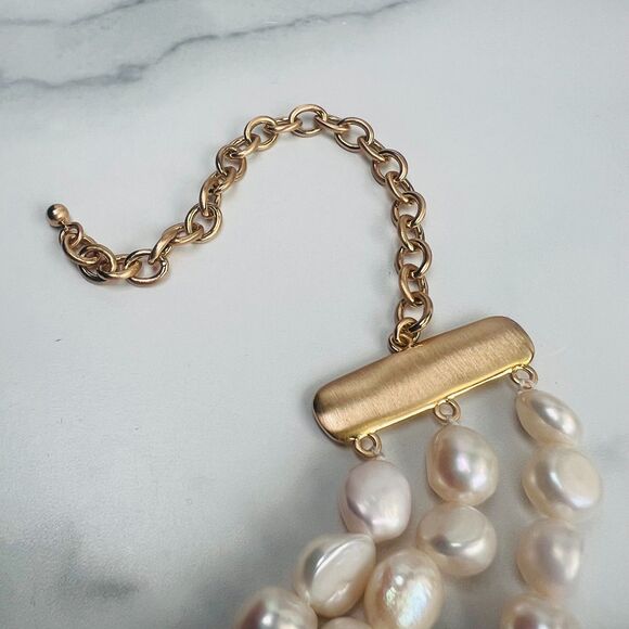 Cult Gaia Nora Choker Freshwater Keshi Pearls Gold Tone Lobster Clasp 3 Strand - Picture 9 of 11